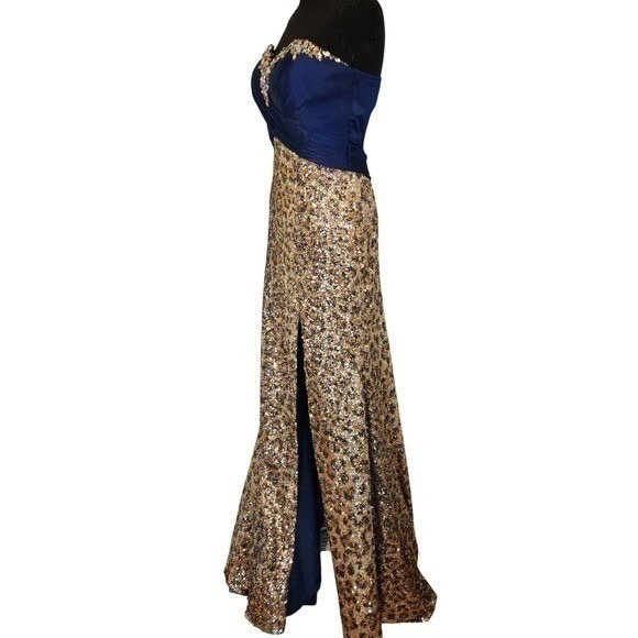 HOCO Blue Sequin Leopard Formal‎ Dress Rhinestone Glitter Animal Slit Gown small - Picture 5 of 14